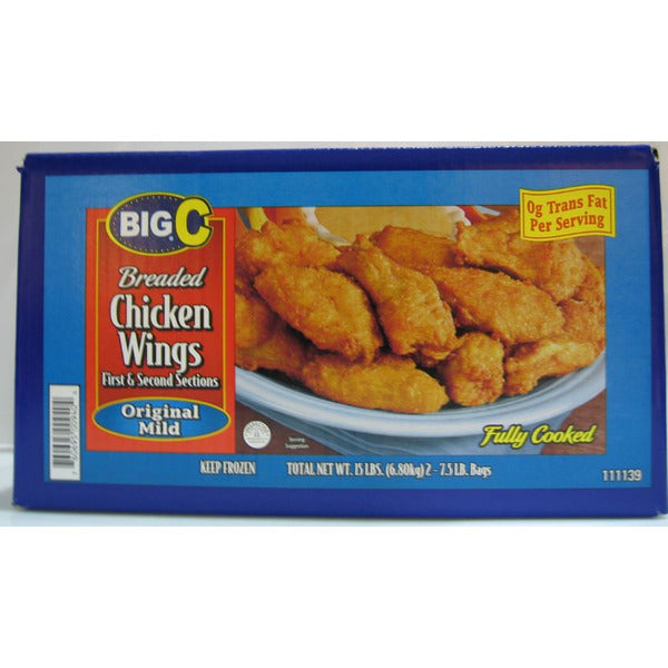Frozen Big C - Cooked Breaded Chicken Wings, Mild - 15 lbs