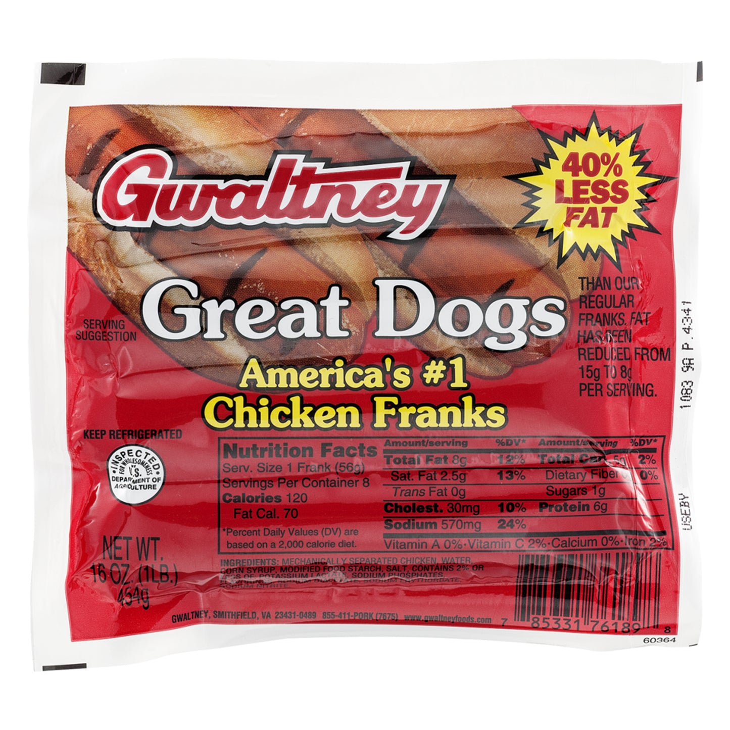 Gwaltney - Chicken Franks - 8-1 (2 Oz Each) - 1lb Pkg