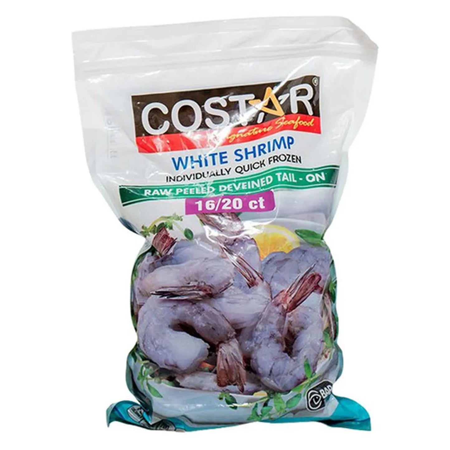 Raw Shrimp, 16/20, Peeled Deveined and Tail On - 2lb