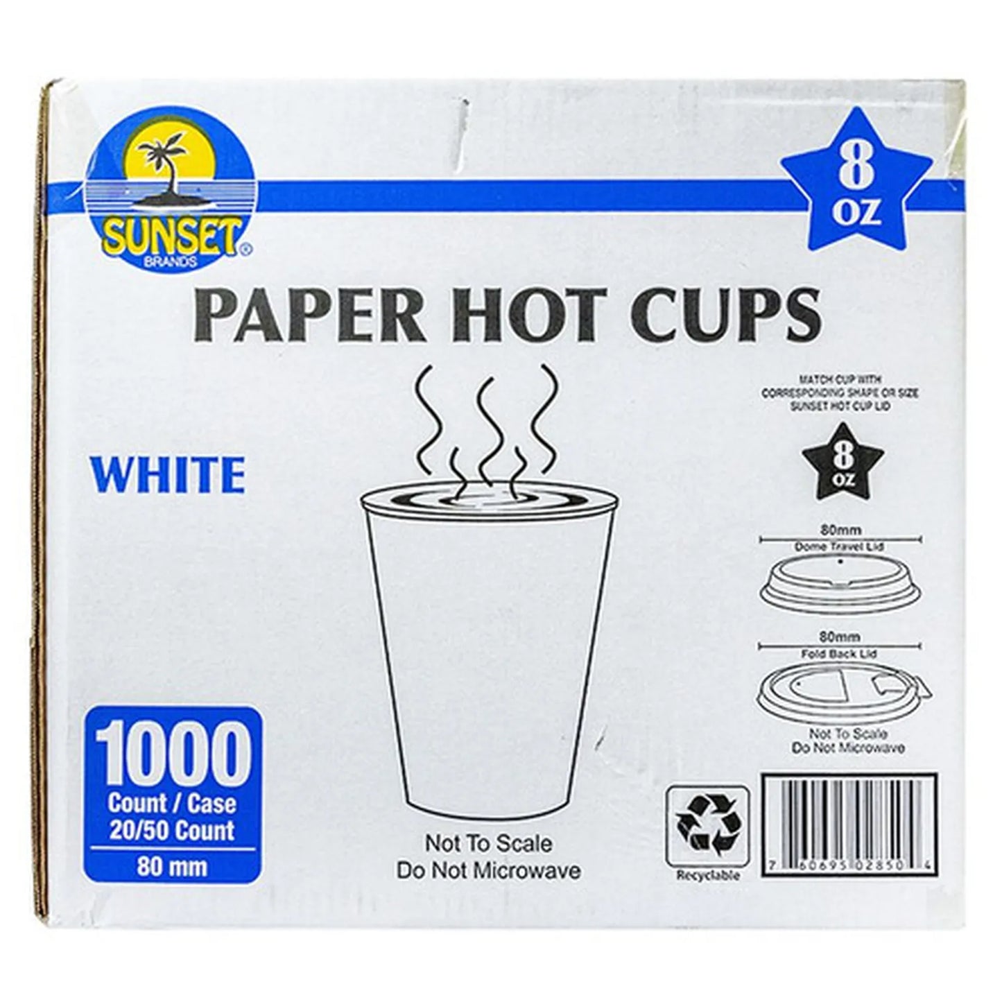 Sunset - 8 oz White Hot Cups - 1000 ct Pack