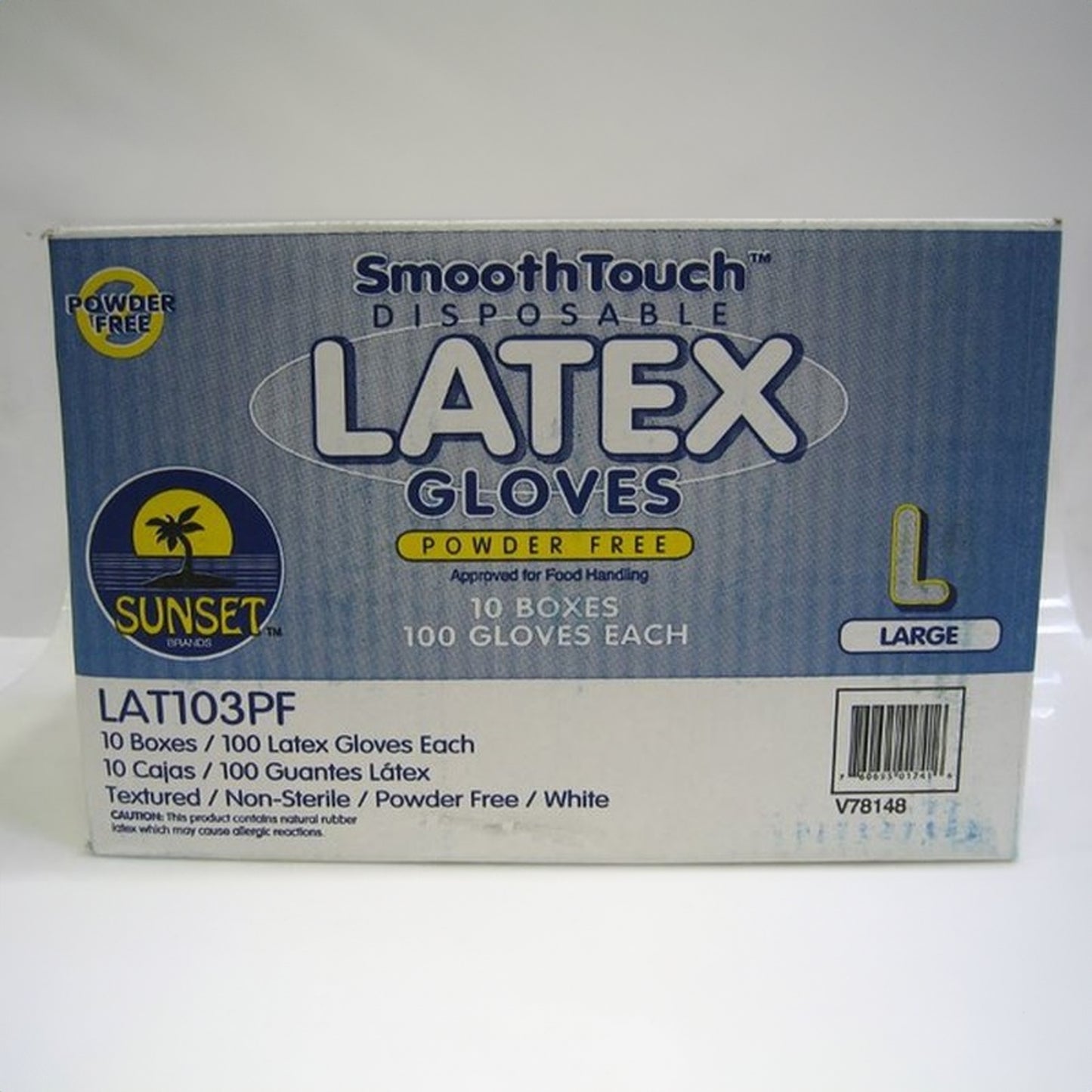 Sunset - Smooth Touch Latex Gloves Without Powder, Size Large - 100 Ct