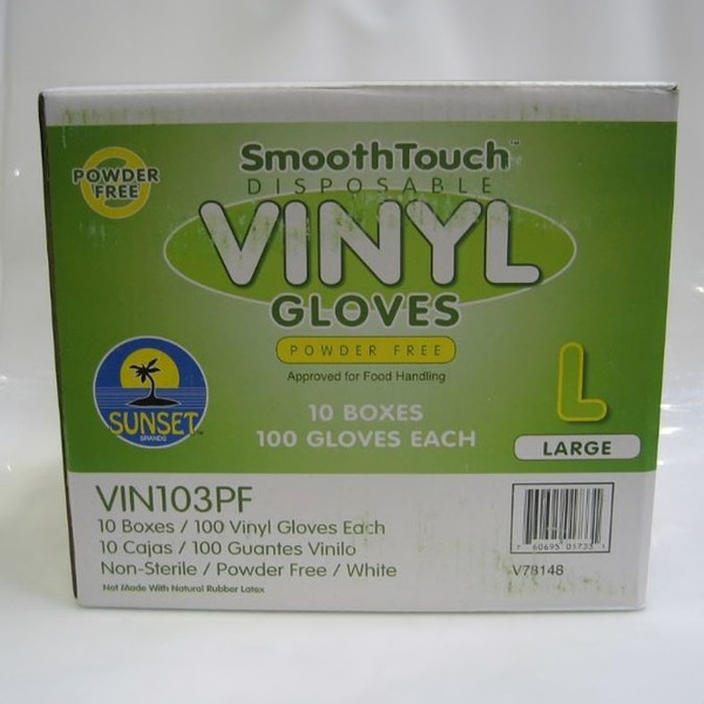 Sunset - Smooth Touch Vinyl Gloves with Powder, Size Large - 100 ct