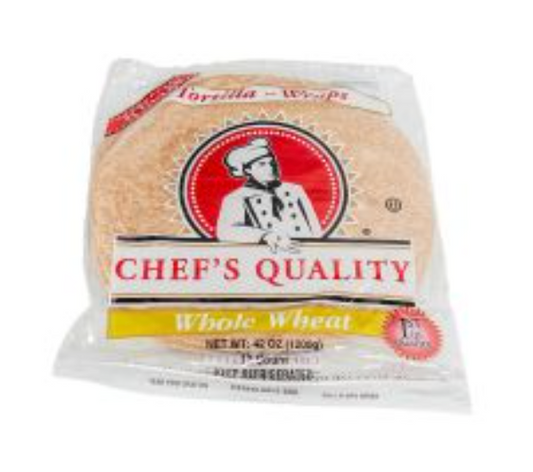 Chef's Quality - 12" Whole Wheat Soft Tortillas or Wraps - 12ct Pack