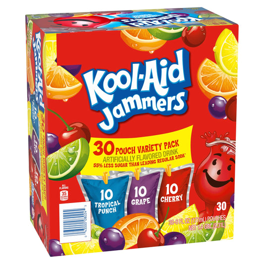 Kool-Aid Jammers - Variety Pack (Tropical Punch, Grape & Cherry), 30 ct, 6 oz